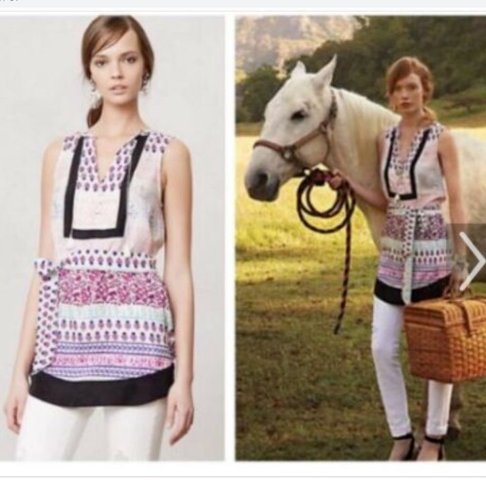 Anthropologie Maeve Istmo Tunic Sleeveless Tank Top Belt Included Silk Blouse 6